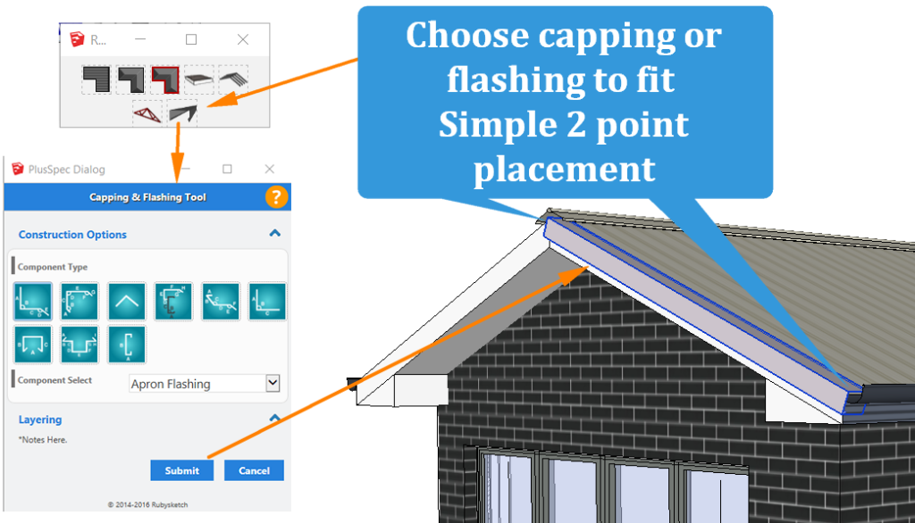 capping and flashing tool in Sketchup PlusSpec